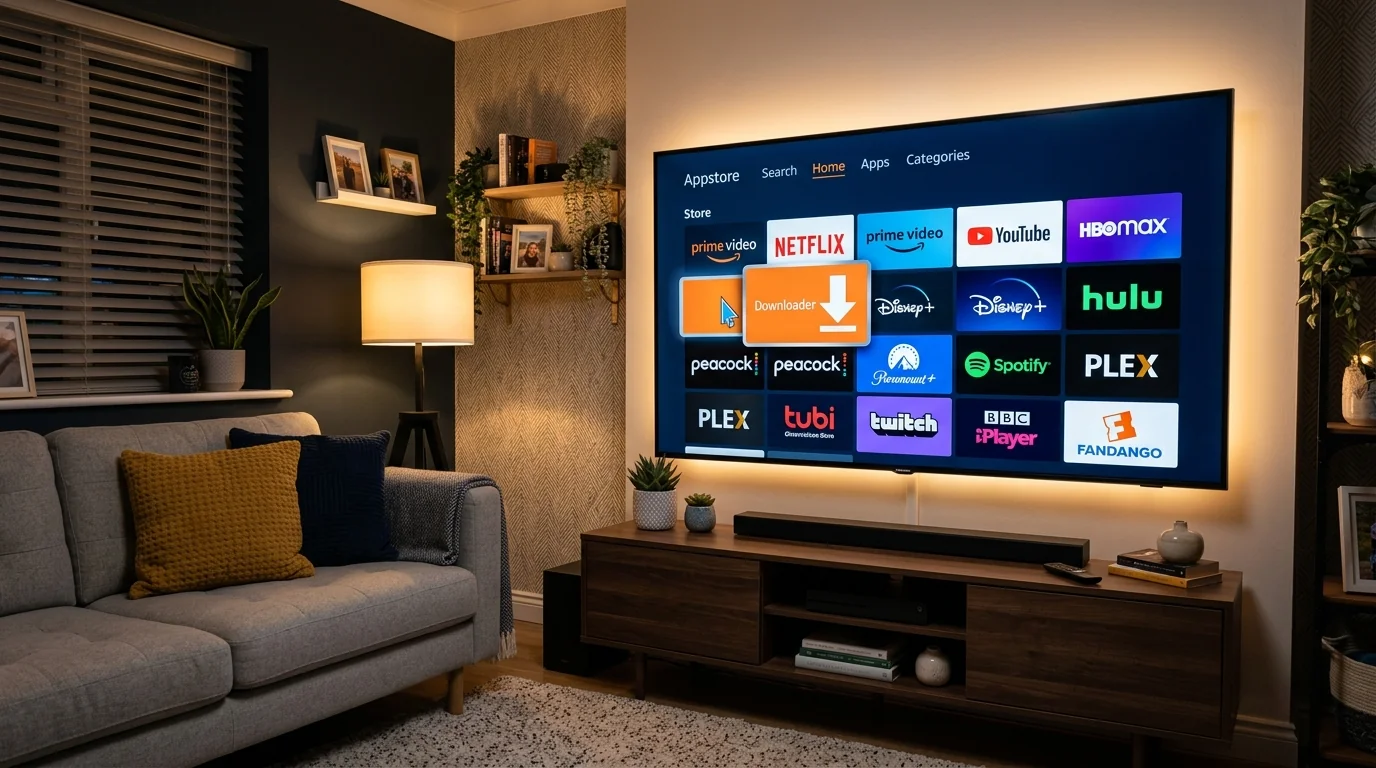 Amazon Fire TV Appstore Downloader application highlighted on modern smart TV